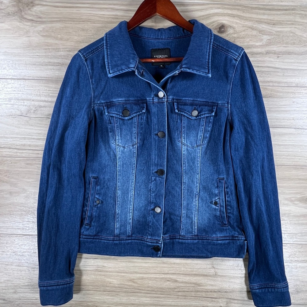 Liverpool Jeans Co Women Blue Denim Jacket Dark Americana Stretch M LM1004M13